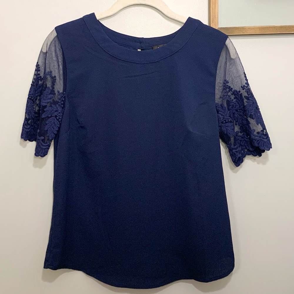 Lulu’s Lisa Marie Navy Embroidered Top